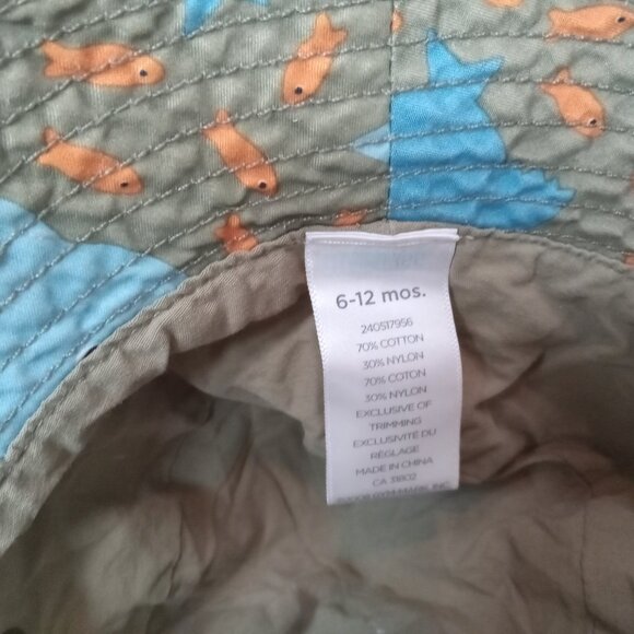 GYMBOREE Baby Boy Bucket Sun Hat Blue With Fish 6-12 Months Camo Chin Strap - Picture 10 of 12